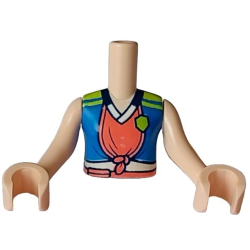Torso Mini Doll Girl Blue, Lime, and Coral Sports Uniform Shirt Knotted with White Collar, Dark Blue Number 4 on Back Pattern, Light Nougat Arms with Hands