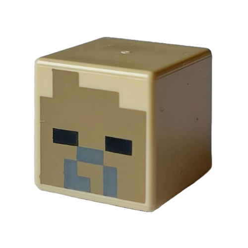Деталь LEGO 19729pb086 Minifigure, Head, Modified Cube with Pixelated Dark Tan Face, Black Eyes and Dark Bluish Gray Nose and Mouth Pattern (Minecraft Husk)