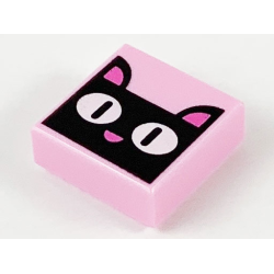 Tile 1 x 1 with Black Cat Head / Face, White Eyes, and Dark Pink Ears and Nose Pattern Tile 1 x 1 with Black Cat Head / Face, White Eyes, and Dark Pink Ears and Nose Pattern