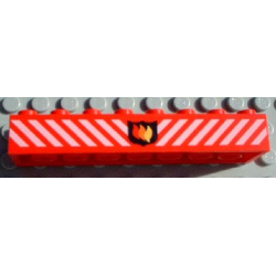 Brick 2 x 8 with Fire Logo Badge and White Danger Stripes Pattern Brick 2 x 8 with Fire Logo Badge and White Danger Stripes Pattern