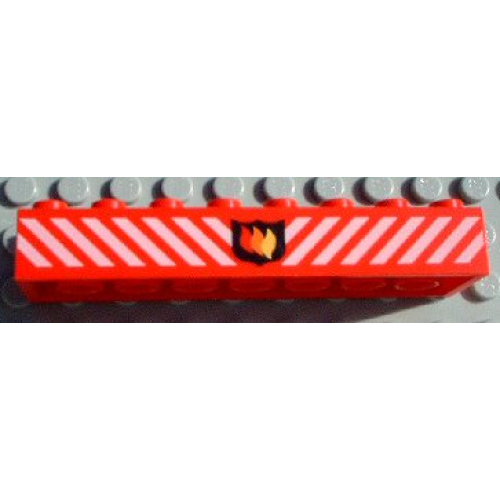Деталь LEGO 3007pb01 Brick 2 x 8 with Fire Logo Badge and White Danger Stripes Pattern