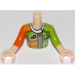 Torso Mini Doll Girl Lime and Orange Racing Jacket Pattern, Light Nougat Arms with Hands with Orange Right Sleeve, Lime Left Sleeve