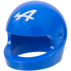 Minifigure, Headgear Helmet Motorcycle (Standard) with Alpine Formula 1 Logo Stylized White Capital Letter A Pattern