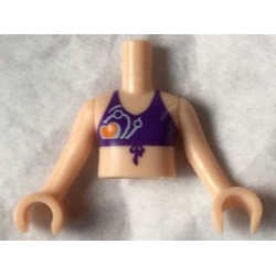 Torso Mini Doll Girl Dark Purple Bikini Top with Orange Heart Pattern, Light Nougat Arms with Hands