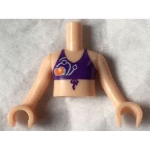 Деталь LEGO FTGpb077c01 Torso Mini Doll Girl Dark Purple Bikini Top with Orange Heart Pattern, Light Nougat Arms with Hands