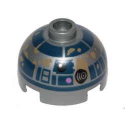Brick, Round 2 x 2 Dome Top with Small Lavender Dots and Dark Blue with Dark Tan Dirt Stains Pattern (R2-D2)