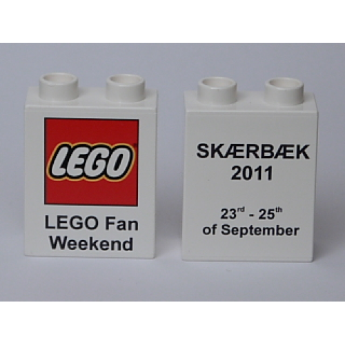 Деталь LEGO 4066pb400 Duplo, Brick 1 x 2 x 2 with LEGO Fan Weekend 2011 Pattern