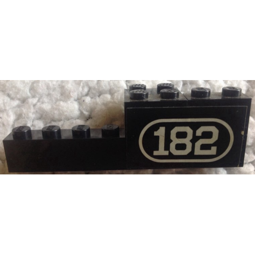 Деталь LEGO BA193pb01R Stickered Assembly 8 x 2 x 2 with White Number 182 with Border on Black Background Pattern Model Right Side (Sticker) - Set 182 - 1 Brick 1 x 2, 1 Brick 1 x 8, 1 Brick 2 x 2