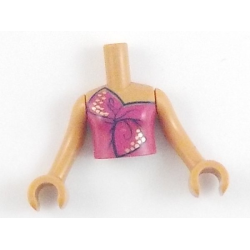 Torso Mini Doll Girl Magenta Strapless Dress Top Tied in Bow with Gold Dots Pattern, Medium Nougat Arms with Hands