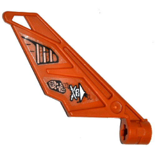 Деталь LEGO 61800pb03R Bionicle Wing Small / Tail with Axle Hole with Ninja Skull with Crossed Swords and Cog Mechanical Pattern on Right Side (Stickers) - Set 70602