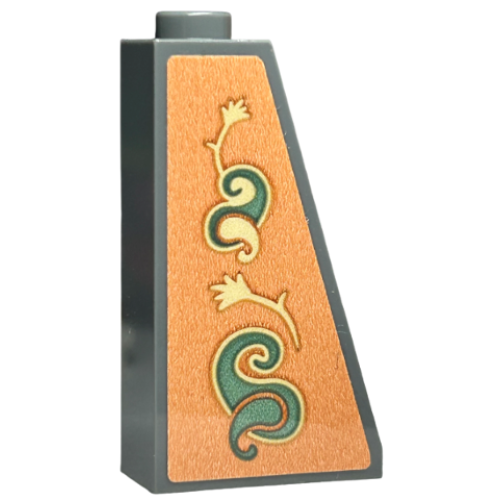 Деталь LEGO 4460bpb011 Slope 75 2 x 1 x 3 - Hollow Stud with Wallpaper, Sand Green and Tan Swirls and Feathers on Orange Background Pattern (Sticker) - Set 40579