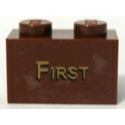 Brick 1 x 2 with Gold 'FIRST' Pattern (Sticker) - Set 10194 Brick 1 x 2 with Gold 'FIRST' Pattern (Sticker) - Set 10194