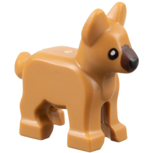 Деталь LEGO 2889pb01 Dog, Alsatian / German Shepherd, Puppy with Dark Brown Muzzle, Black Eyes and Nose Pattern