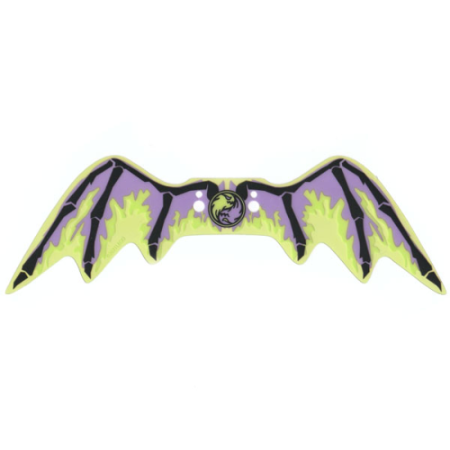 Деталь LEGO 77493b Plastic Dragon Wings with 4 Holes with Black Spines and Yellowish Green and Medium Lavender Ghost Tattered Skin on Trans-Yellow Background Pattern