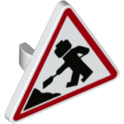 Road Sign 2 x 2 Triangle with Open O Clip with Minifigure Worker and 1 Pile Pattern