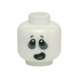 Minifigure, Head Alien Ghost with Dark Bluish Gray Around Eyes and Open Mouth Lopsided Pattern