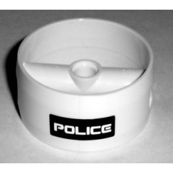 Cylinder 4 x 4 x 1 2/3 with Pin Holes and Center Bar with White 'POLICE' on Black Background Pattern (Sticker) - Set 5971 Cylinder 4 x 4 x 1 2/3 with Pin Holes and Center Bar with White 'POLICE' on Black Background Pattern (Sticker) - Set 5971