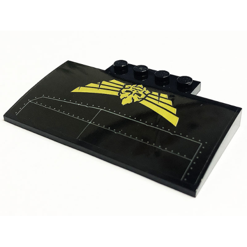 Деталь LEGO 15625pb026L Slope, Curved 5 x 8 x 2/3 with 4 Studs with Gold Skull, Wings and Plates with Rivets Pattern Model Left Side (Sticker) - Set 71736