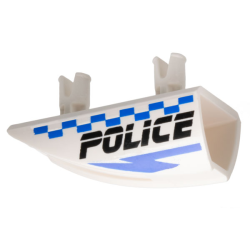 Vehicle, Fairing 1 x 4 Side Flaring Intake with 2 Pins with Black 'POLICE', Blue Lightning Bolt, and Checkered Pattern Model Left Side Vehicle, Fairing 1 x 4 Side Flaring Intake with 2 Pins with Black 'POLICE', Blue Lightning Bolt, and Checkered Pattern Model Left Side