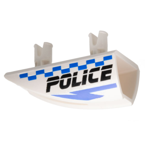 Деталь LEGO 30647pb01 Vehicle, Fairing 1 x 4 Side Flaring Intake with 2 Pins with Black 'POLICE', Blue Lightning Bolt, and Checkered Pattern Model Left Side