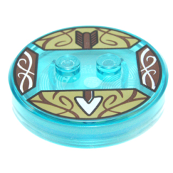 Dimensions Toy Tag 4 x 4 x 2/3 with 2 Studs and Trans-Light Blue Bottom with Dark Brown and Silver Arrow on Olive Green Background Pattern (Legolas)