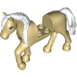 Horse, Friends Style with 2 x 2 Cutout and Movable Neck with Fixed Flexible Rubber White Tail and Braided Mane with Tan Eyes, Black Eyelashes Pattern