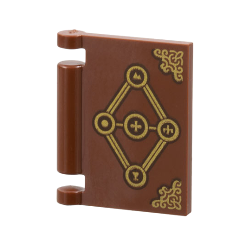Деталь LEGO 24093pb089 Minifigure, Utensil Book Cover with Gold Diamond, Runes, and Corner Covers Pattern (Dungeons & Dragons Tasha's Spellbook)