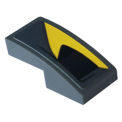 Slope, Curved 2 x 1 x 2/3 with Black Air Vent and Curved Yellow Stripe Pattern Model Left Side (Sticker) - Set 76903