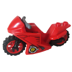 Motorcycle Sport Bike with Black Frame, Red Wheels and Dark Bluish Gray Handlebars with Robin Logo and Vents Pattern on Both Sides (Stickers) - Set 76159