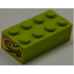 Brick 2 x 4 with Red and Yellow Flame Bottom Half Pattern on Both Ends (Stickers) - Set 8199