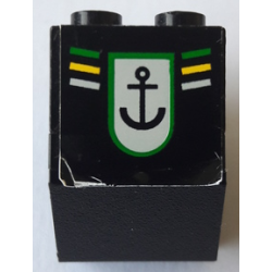 Stickered Assembly 3 x 2 x 2 1/3 with Anchor and Green, Yellow, and White Stripes Pattern (Sticker) - Set 8839 - 1 Brick 2 x 3, 1 Plate 2 x 2, 1 Slope, Inverted 45 2 x 2
