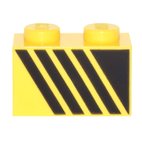 Деталь LEGO 3004pb144L Brick 1 x 2 with Black Triangle and 4 Stripes Leaning Left Pattern
