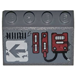 Slope 33 3 x 4 with Dark Red Mechanical Panels and Arrow on Worn White Background Pattern Model Left Side (Sticker) - Set 70009 Slope 33 3 x 4 with Dark Red Mechanical Panels and Arrow on Worn White Background Pattern Model Left Side (Sticker) - Set 70009