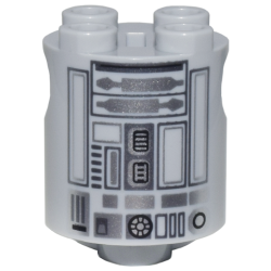 Brick, Round 2 x 2 x 2 Robot Body with Dark Bluish Gray and Silver Lines with Black Detailed Center Panel and Large Circle in Hexagon Pattern (R2-BHD) Brick, Round 2 x 2 x 2 Robot Body with Dark Bluish Gray and Silver Lines with Black Detailed Center Panel and Large Circle in Hexagon Pattern (R2-BHD)