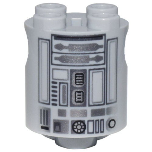 Деталь LEGO 30361pb049 Brick, Round 2 x 2 x 2 Robot Body with Dark Bluish Gray and Silver Lines with Black Detailed Center Panel and Large Circle in Hexagon Pattern (R2-BHD)