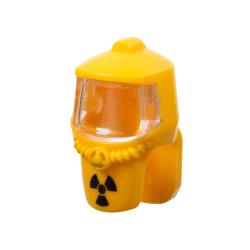 Minifigure, Headgear Hood Hazard Suit with Trans-Clear Face Shield and Black Radioactivity Warning Pattern Minifigure, Headgear Hood Hazard Suit with Trans-Clear Face Shield and Black Radioactivity Warning Pattern