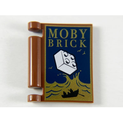 Minifigure, Utensil Book Cover with Gold Ocean and 'MOBY BRICK', White Brick, Black Rowboat Pattern