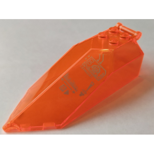 Деталь LEGO 27165pb02 Windscreen 10 x 4 x 2 1/3 Canopy Pointed with Bar Handle with Silver 'DANGER' and Circuitry Pattern (Sticker) - Set 70355