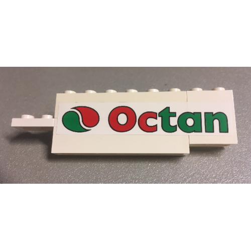 Деталь LEGO BA238pb01L Stickered Assembly 10 x 1 x 2 1/3 with Octan Logo Pattern Model Left Side (Sticker) - Set 6335 - 2 Bricks 1 x 6, 1 Hinge Plate 1 x 4 Swivel, 1 Panel 1 x 2 x 2, 1 Plate 1 x 1, 3 Plates, Modified 1 x 1 with Clip (Vertical Grip)