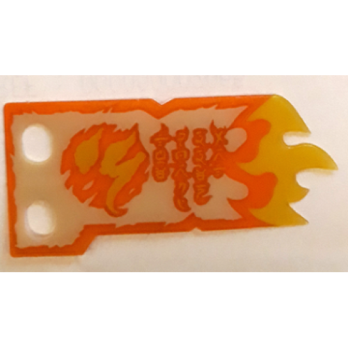 Деталь LEGO multipls16c Plastic Part for Sets 70673, 70674, 70675, 70676, 70677, 70678 and 70684 - Tan Tattered Flag with Trans-Orange Border, Yellow Flames, Ninjago Logogram Letter S and 'THE FORBIDDEN ART' Pattern
