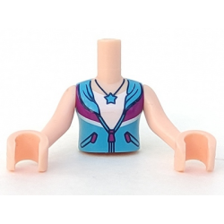 Torso Mini Doll Girl Medium Azure and Magenta Jacket over White Shirt with Star Necklace Pattern, Light Nougat Arms with Hands