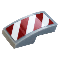 Slope, Curved 2 x 1 x 2/3 with White and Red Danger Stripes Pattern Model Left Side (Sticker) - Set 60306 Slope, Curved 2 x 1 x 2/3 with White and Red Danger Stripes Pattern Model Left Side (Sticker) - Set 60306