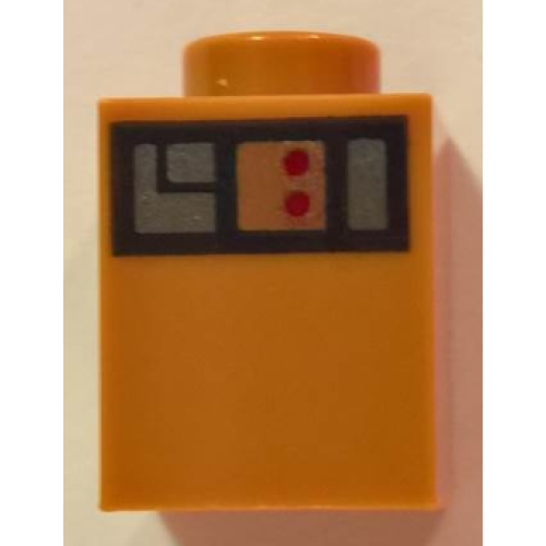 Деталь LEGO 3005pb029 Brick 1 x 1 with Flat Silver Boxes on Black Background with 2 Red Dots Pattern