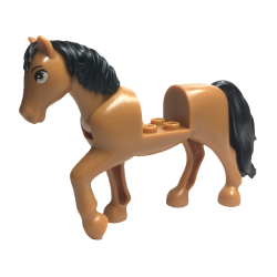 Horse, Friends Style with 2 x 2 Cutout and Movable Neck with Fixed Flexible Rubber Black Tail and Mane with Tan Eyes, Black Eyebrows Pattern (Spring)