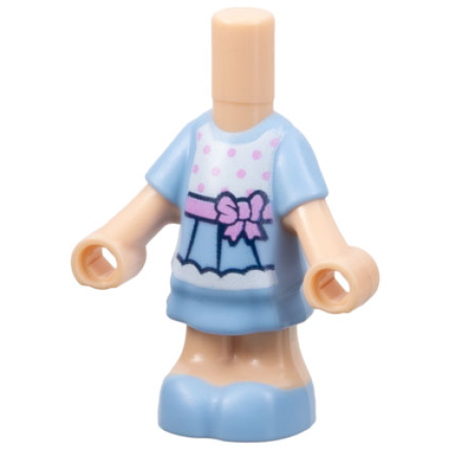 Деталь LEGO 69969pb16 Micro Doll, Body with Molded Bright Light Blue Short Layered Dress and Shoes and Printed Bright Pink Polka Dots on White Shirt, Ribbon with Bow Pattern