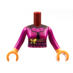 Torso Mini Doll Woman Magenta Dress Top with Belt, Gold Butterfly, Dark Red Trim, Black Filigree Pattern, Nougat Arms with Hands with Magenta Long Sleeves