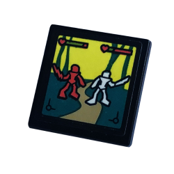 Road Sign 2 x 2 Square with Open O Clip with Screen, Characters with Swords and Health Bars in Video Game Pattern (Sticker) - Set 41755