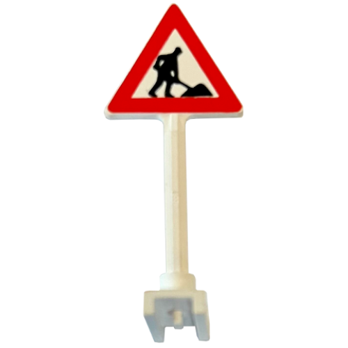 Деталь LEGO 649pb09 Road Sign Triangle with Road Repair Worker and 1 Pile Pattern