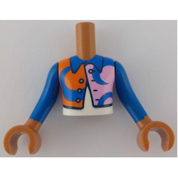 Torso Mini Doll Boy Bright Pink and Reddish Orange Jacket with Blue Shapes and Collar over White Shirt Pattern, Sienna Arms with Hands with Blue Long Sleeves Torso Mini Doll Boy Bright Pink and Reddish Orange Jacket with Blue Shapes and Collar over White Shirt Pattern, Sienna Arms with Hands with Blue Long Sleeves