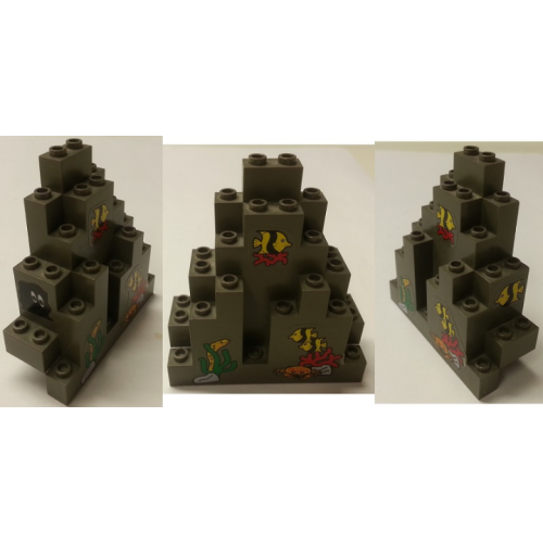 Деталь LEGO 6083pb08 Rock Panel 3 x 8 x 7 Triangular (LURP) with 4 Fish, Crab, Sea Grass, Eel and Black Blob Pattern (Stickers) - Set 6441